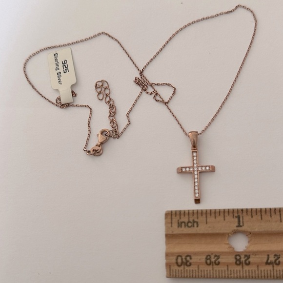 925 Silver cross necklace cz stones 14K rose gold plated - Picture 3 of 6